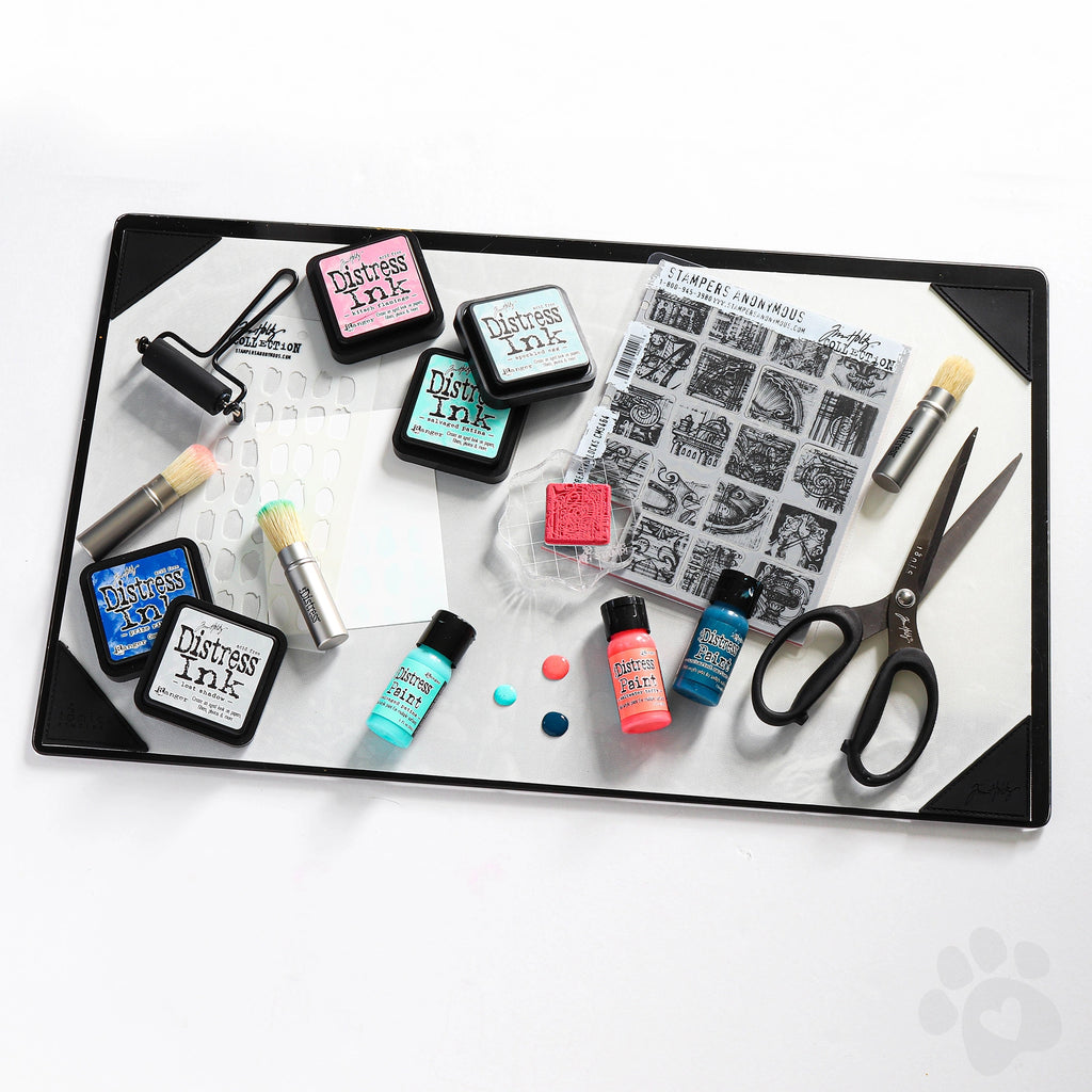 Tim Holtz Tonic Media Surface Mat 4497e glam shot with ink and scissors