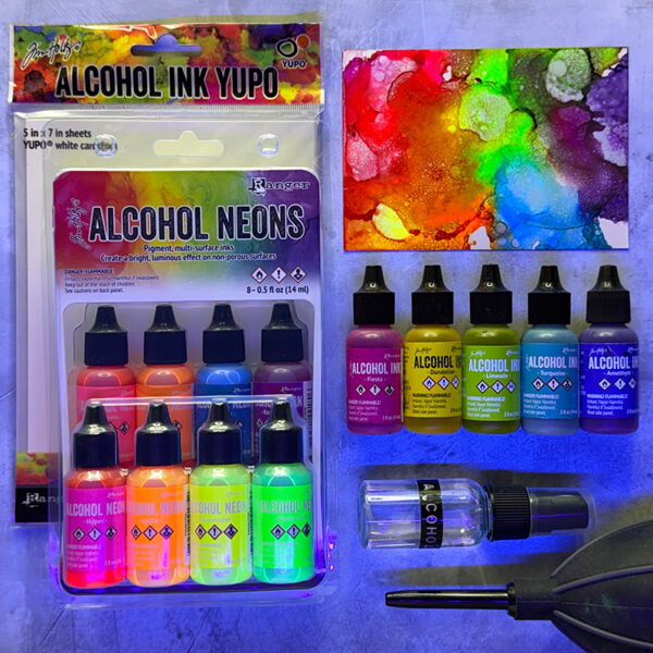 Tim Holtz 5 x 7 White Ink Yupo Paper Ranger TAC49715 Blacklight Vibrant Background | color-code:ALT05