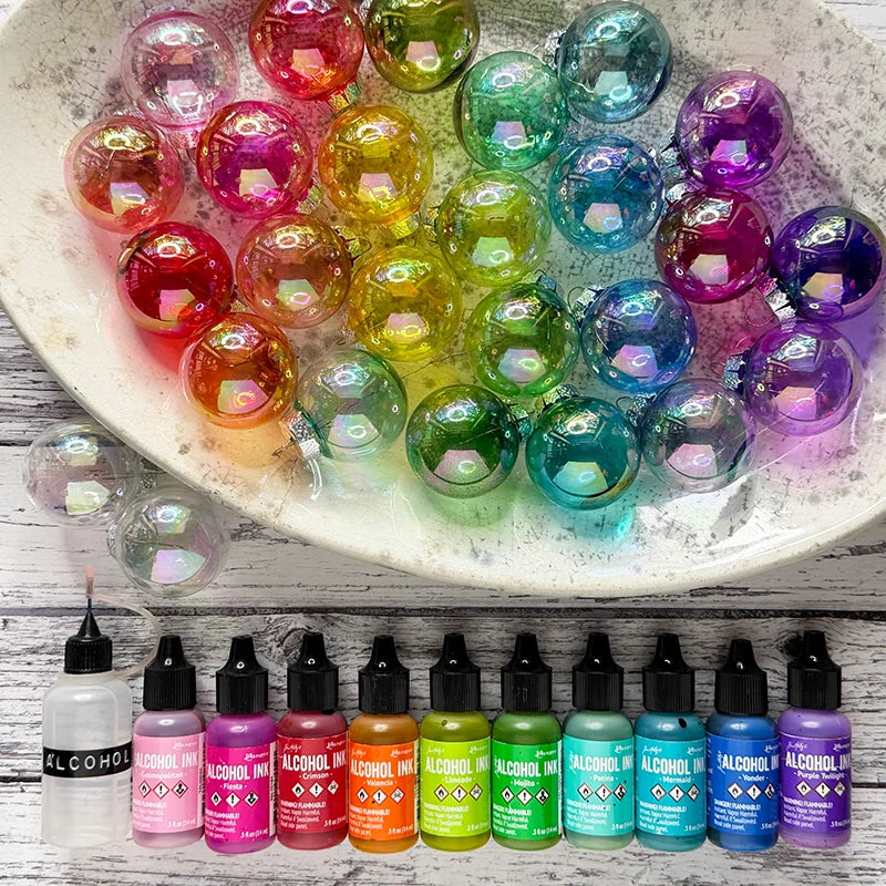 Tim Holtz Alcohol Ink And Iridescent Fillable Ball Ornaments Bundle From Tim's Blog