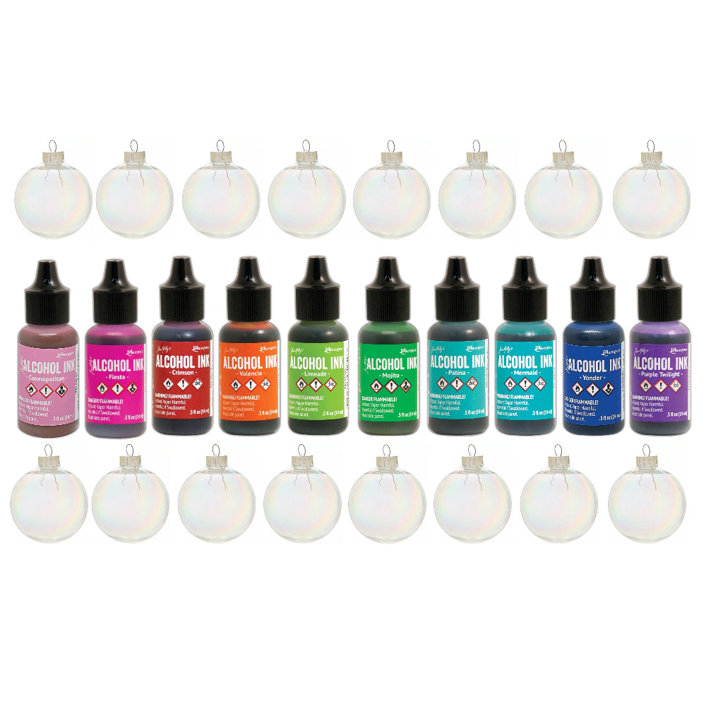 Tim Holtz Alcohol Ink And Iridescent Fillable Ball Ornaments Bundle