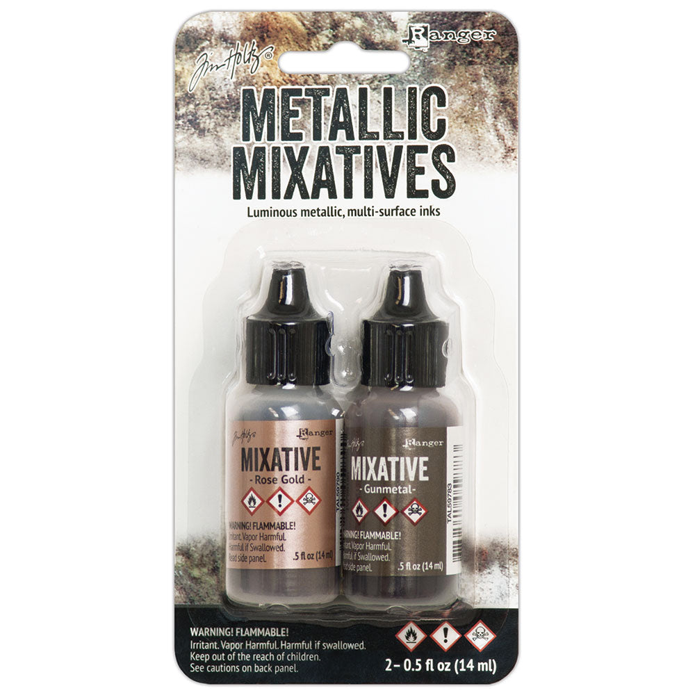 Tim Holtz Alcohol Ink Set Rose Gold And Gunmetal Metallic Mixatives Ranger tak58762