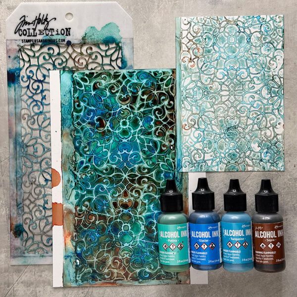 Tim Holtz Alcohol Ink Set Teal And Blue Spectrum Ranger tak69669 Asked and Answered Series | color-code:ALT02
