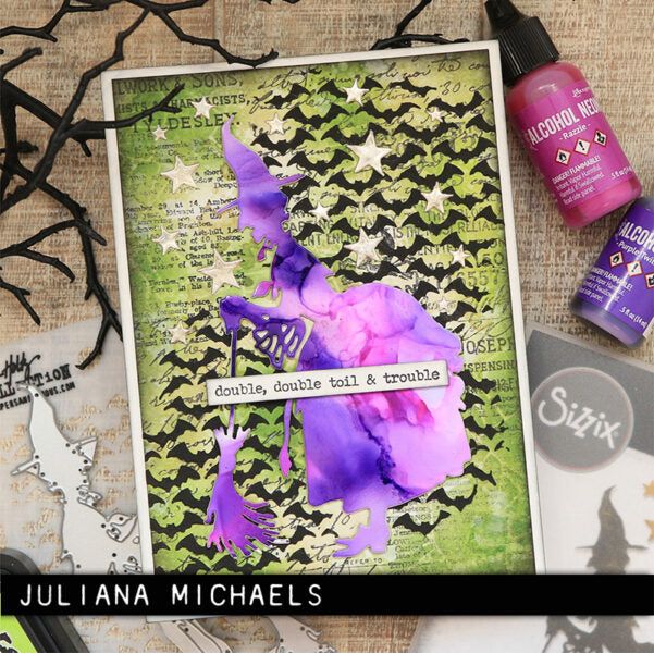 Tim Holtz Alcohol Neon Razzle Ranger tan91806 Halloween Witch Card | color-code:ALT11
