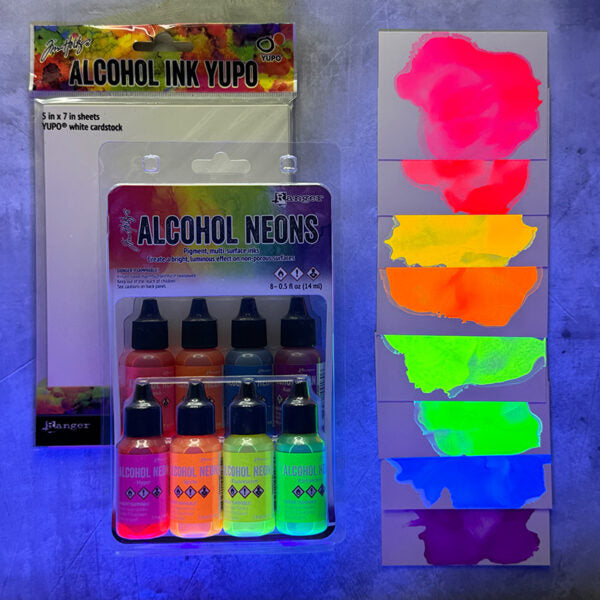 Tim Holtz Alcohol Neons 8 Pack Ranger tak91820 Blacklight Swatches | color-code:ALT02