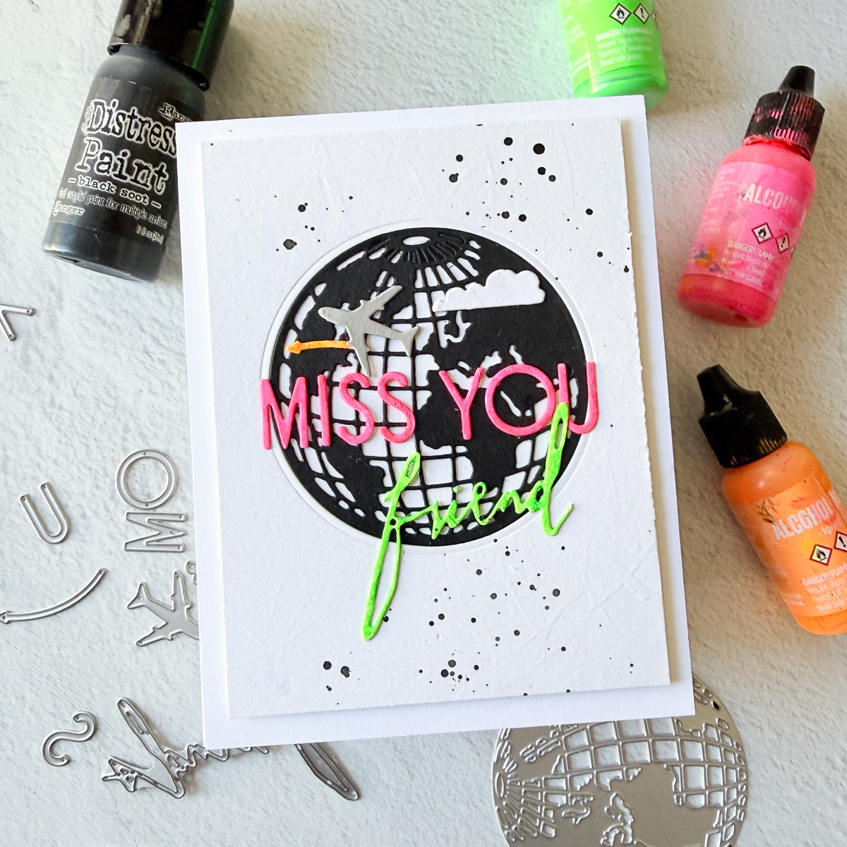 Tim Holtz Alcohol Neons 8 Pack Ranger tak91820 Bold Miss You Card | color-code:ALT13