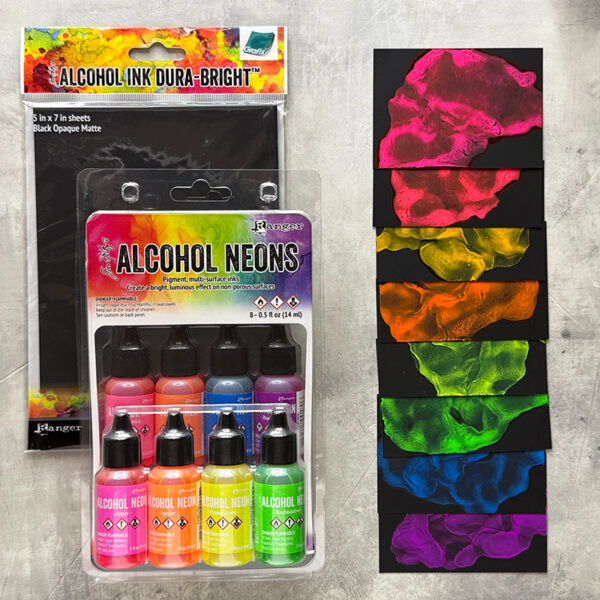 Tim Holtz Alcohol Neons 8 Pack Ranger tak91820 Dark Background Swatches | color-code:ALT03