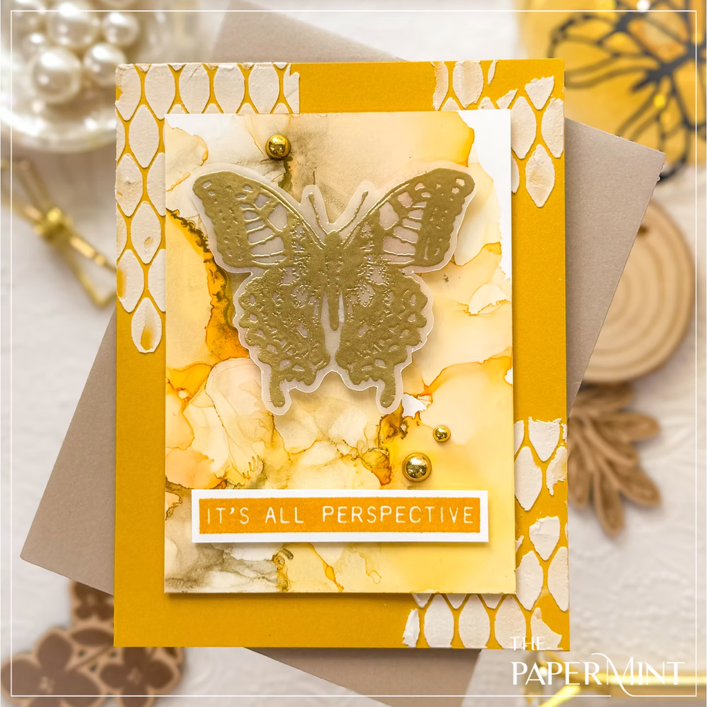 Tim Holtz Alcohol Pearls Ink Radiant Ranger tan80343 Perspective Mixed Media Card | color-code:ALT03