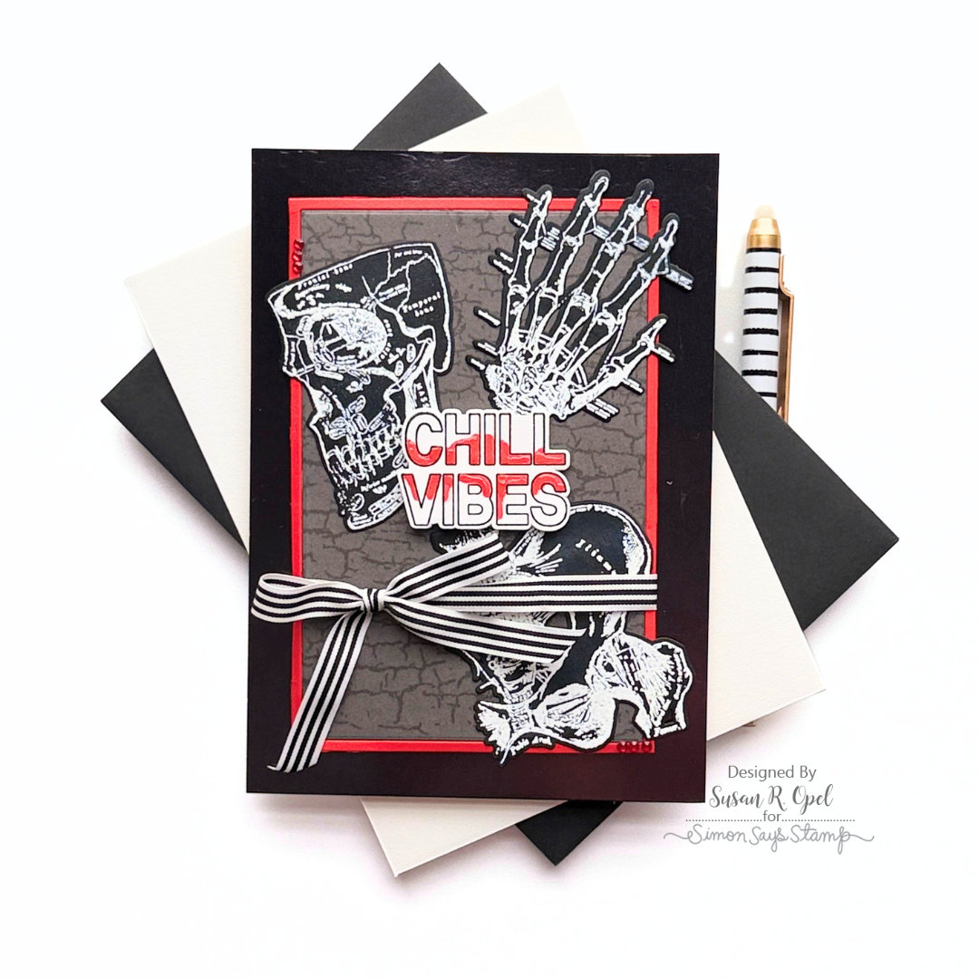 Tim Holtz Anatomy Chart Stamps with Simon Says Stamp Dies Bundle setac26 Susan R. Opel Chill Vibes Card