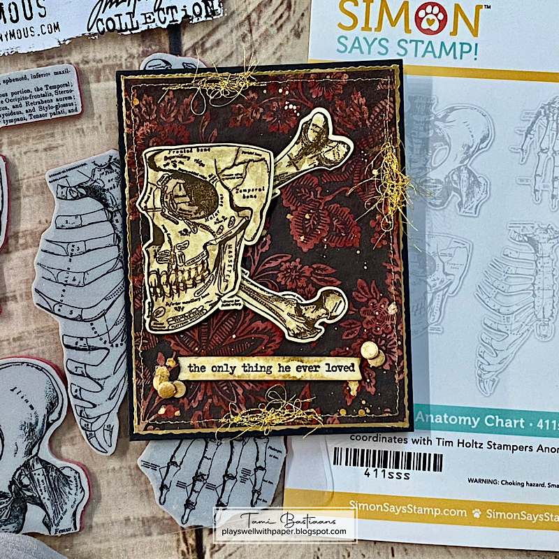 Tim Holtz Anatomy Chart Stamps with Simon Says Stamp Dies Bundle setac26 Tami Bastiaans Creepy Skull Halloween Card | color-code:ALT03