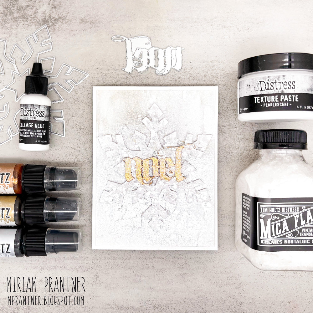 Tim Holtz Antiqued Bronze Distress Spritz tdu94647 Noel Snowflake Card by Miriam Prantner