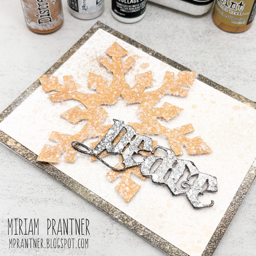 Tim Holtz Antiqued Bronze Distress Spritz tdu94647 Peace Snowflake Card by Miriam Prantner