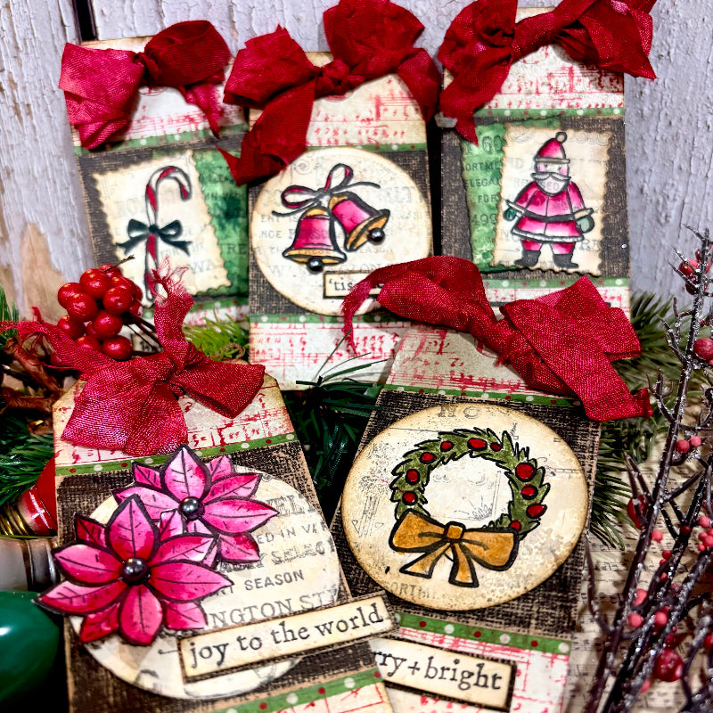 Tim Holtz Christmas 2026 Release I Want It All Cling Stamp Bundle red bow christmas tags cassie lynch