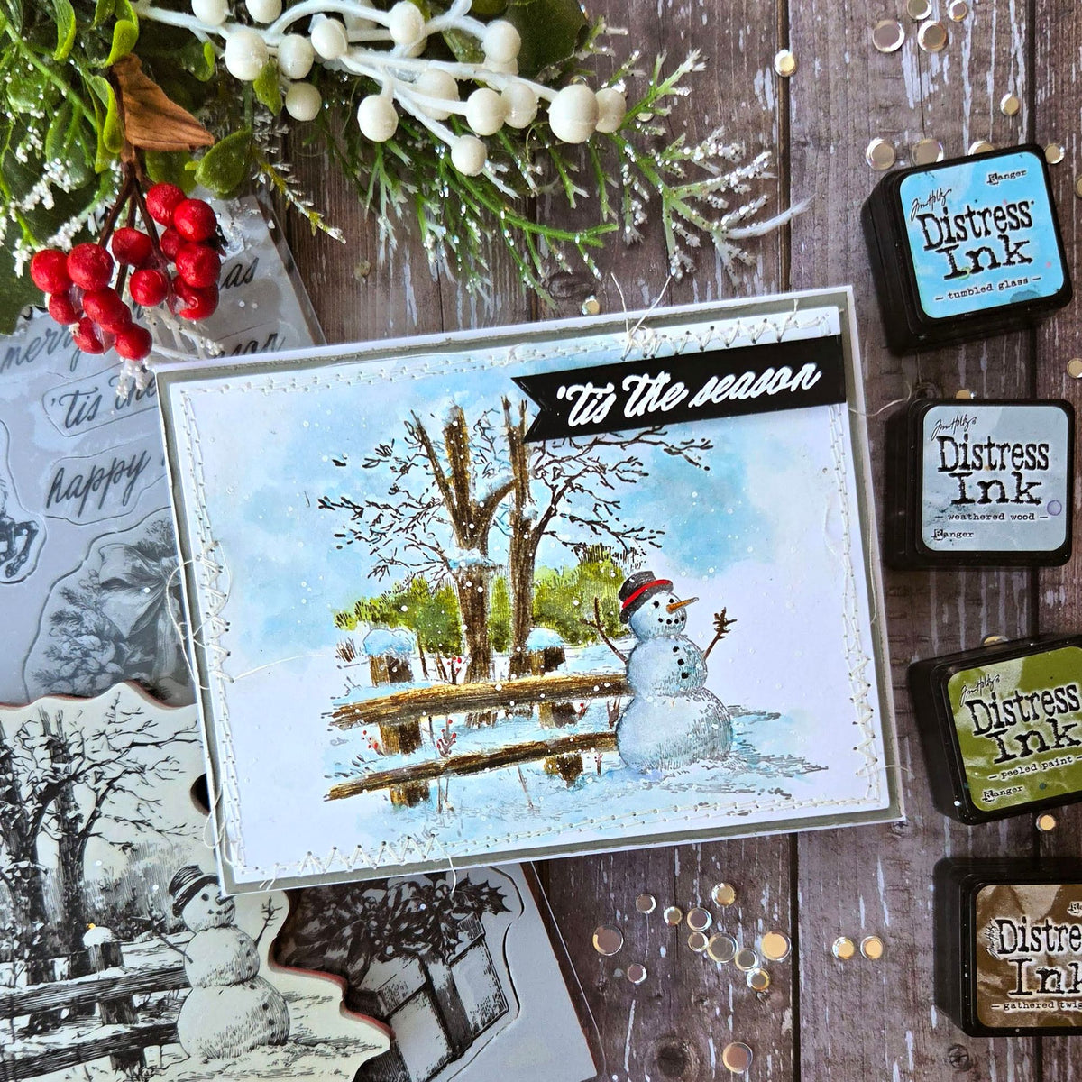 Tim Holtz Christmas 2026 Release I Want It All Cling Stamp Bundle tis the season snowman card kulbir kirkland