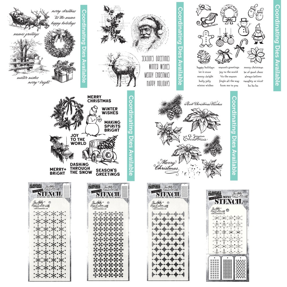 Tim Holtz Christmas 2026 Release I Want It All Cling Stamp and Stencil Bundle2 