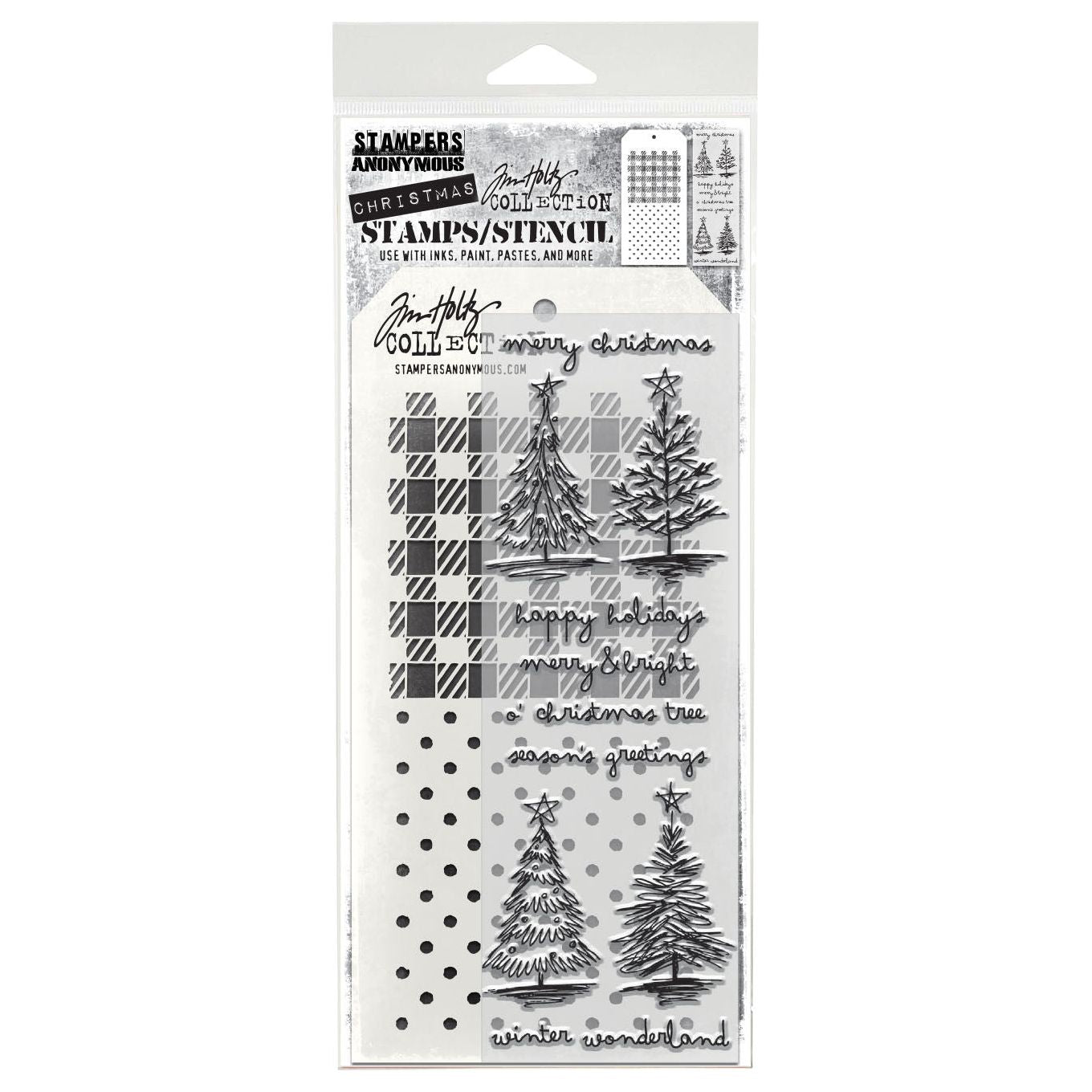Tim Holtz Clear Stamps and Scribbly Christmas, Gingham, Polkadots thmm178