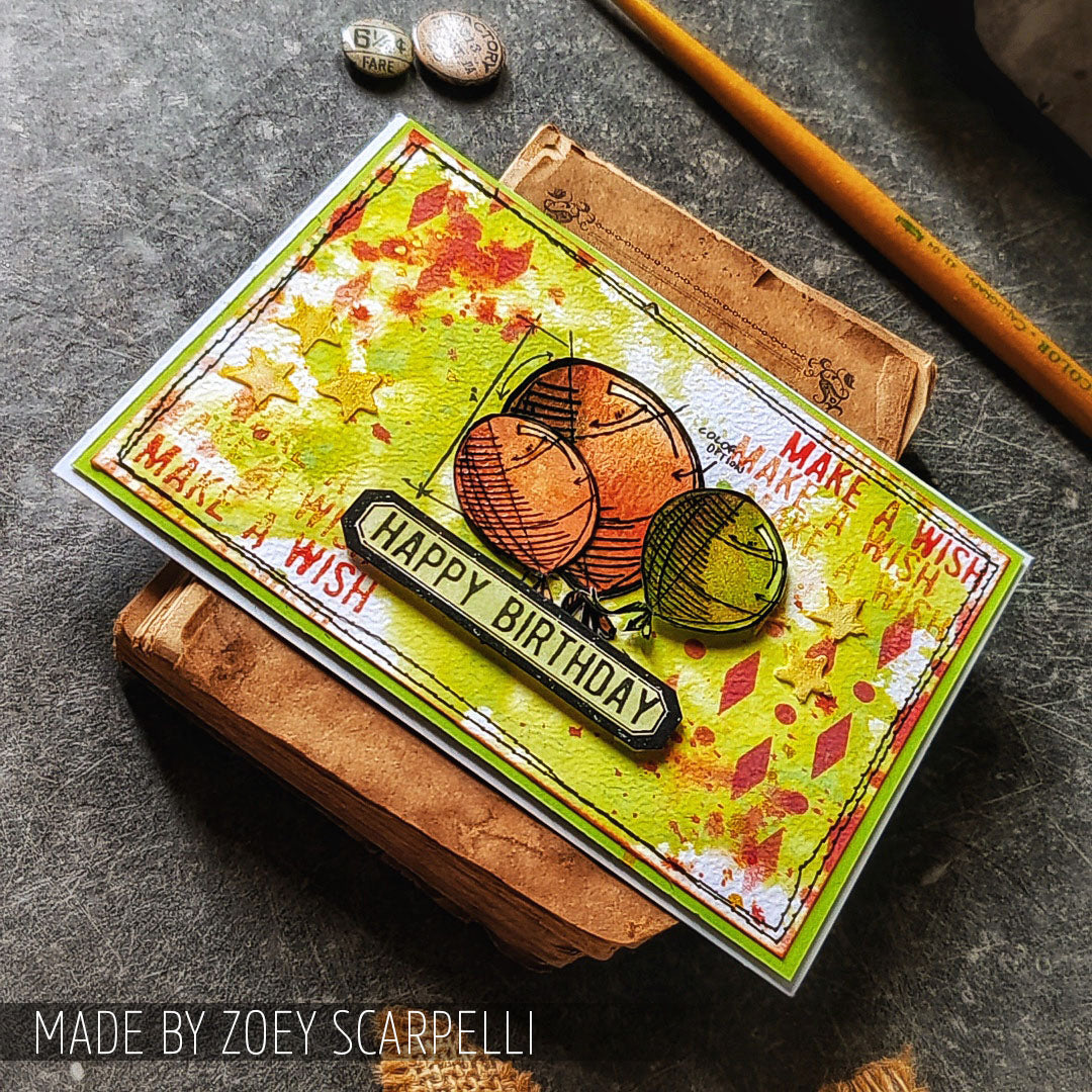 Tim Holtz Clear Stamps and Stencil Birthday, Diamond Dot and Stars thmm143 make a wish