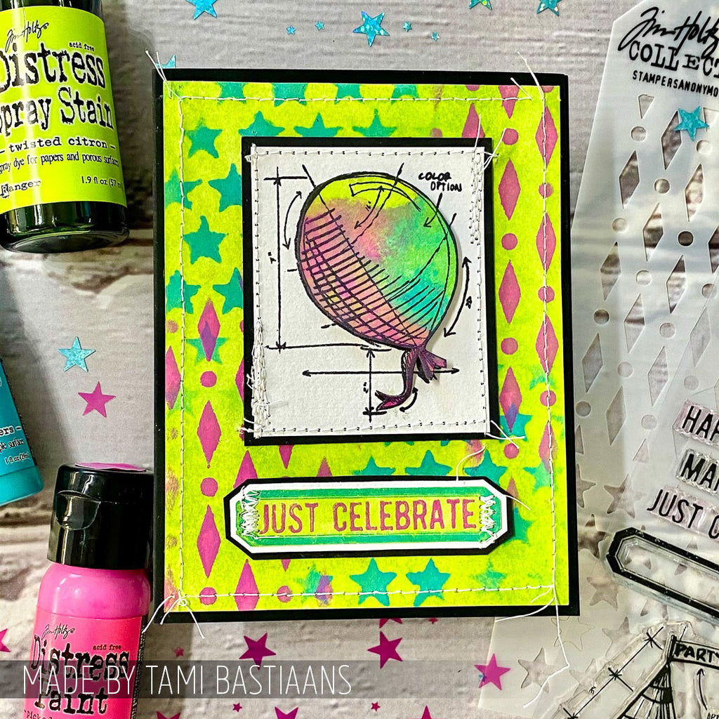 Tim Holtz Clear Stamps and Stencil Birthday, Diamond Dot and Stars thmm143 stars