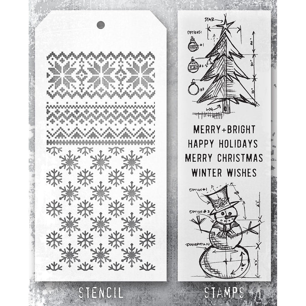 Tim Holtz Clear Stamps and Stencil Blue Prints Winter, Flurries and Holiday Knit thmm158 product image