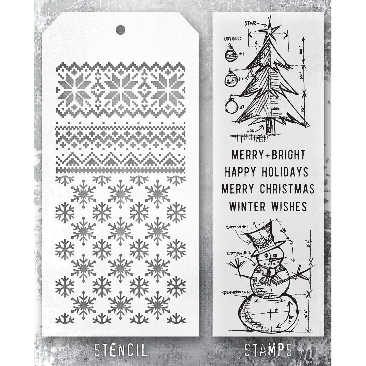 Tim Holtz Clear Stamps and Stencil Blue Prints Winter, Flurries and Holiday Knit thmm158 product image