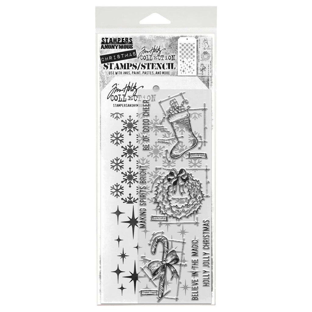 Tim Holtz Clear Stamps and Stencil Blueprint Christmas 1, Twinkle, Flurries thmm191