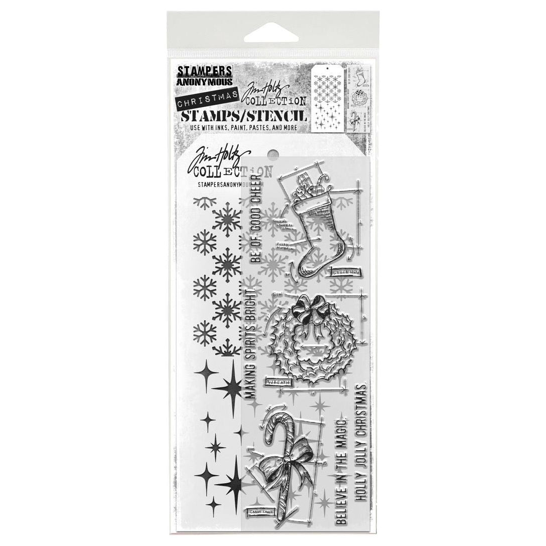 Tim Holtz Clear Stamps and Stencil Blueprint Christmas 1, Twinkle, Flurries thmm191