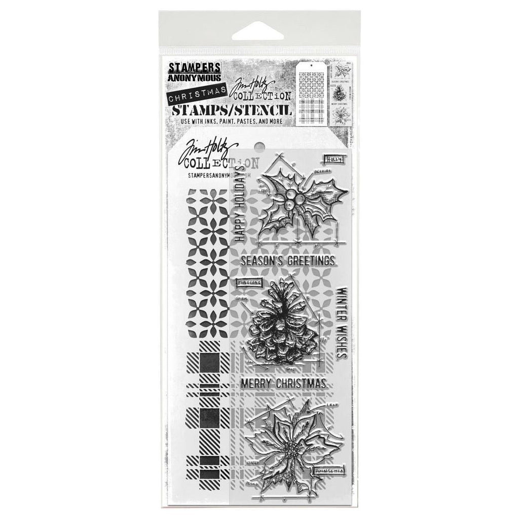 Tim Holtz Clear Stamps and Stencil Blueprint Christmas 2, Plaid, Nordic thmm192