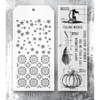 Tim Holtz Clear Stamps and Stencil Blueprint Spells, Rosette, Falling Stars thmm201 stencil and stamp image