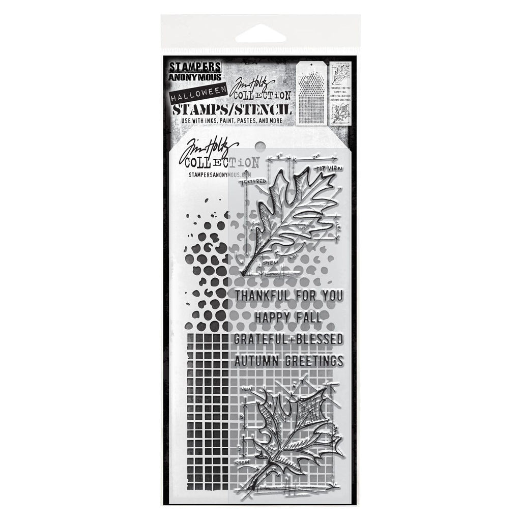 Tim Holtz Clear Stamps and Stencil Blueprints Fall, Linen and Bubble thmm151