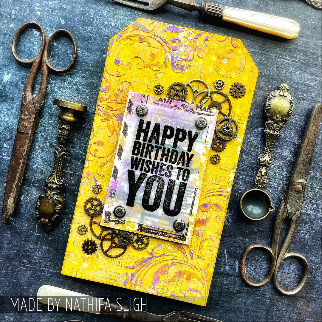 Tim Holtz Clear Stamps and Stencil Bold Sayings, Grid Dot and Diamonds thmm140 yellow