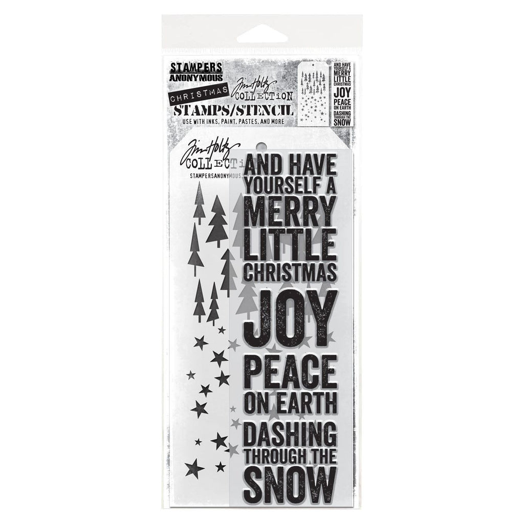 Tim Holtz Clear Stamps and Stencil Bold Text XMAS, Falling Stars and Tree Lot thmm153