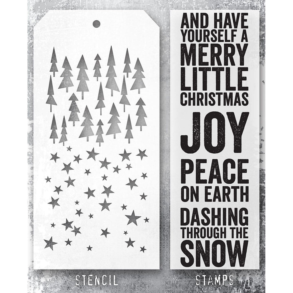 Tim Holtz Clear Stamps and Stencil Bold Text XMAS, Falling Stars and Tree Lot thmm153 product image