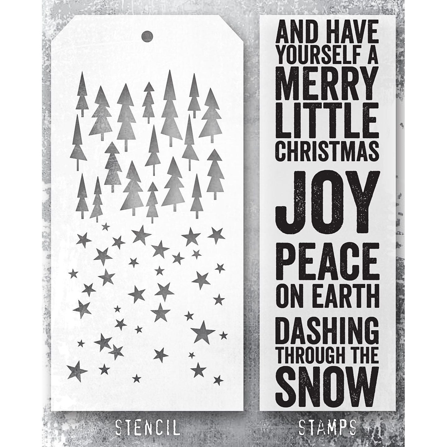 Tim Holtz Clear Stamps and Stencil Bold Text XMAS, Falling Stars and Tree Lot thmm153 product image