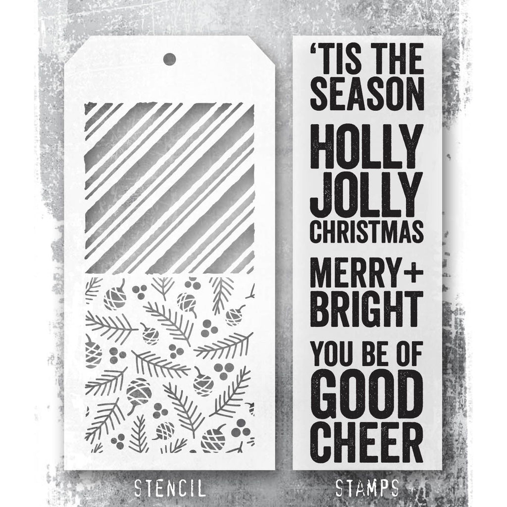 Tim Holtz Clear Stamps and Stencil Bold Tidings, Peppermint, Pinecones thmm179 product image 1