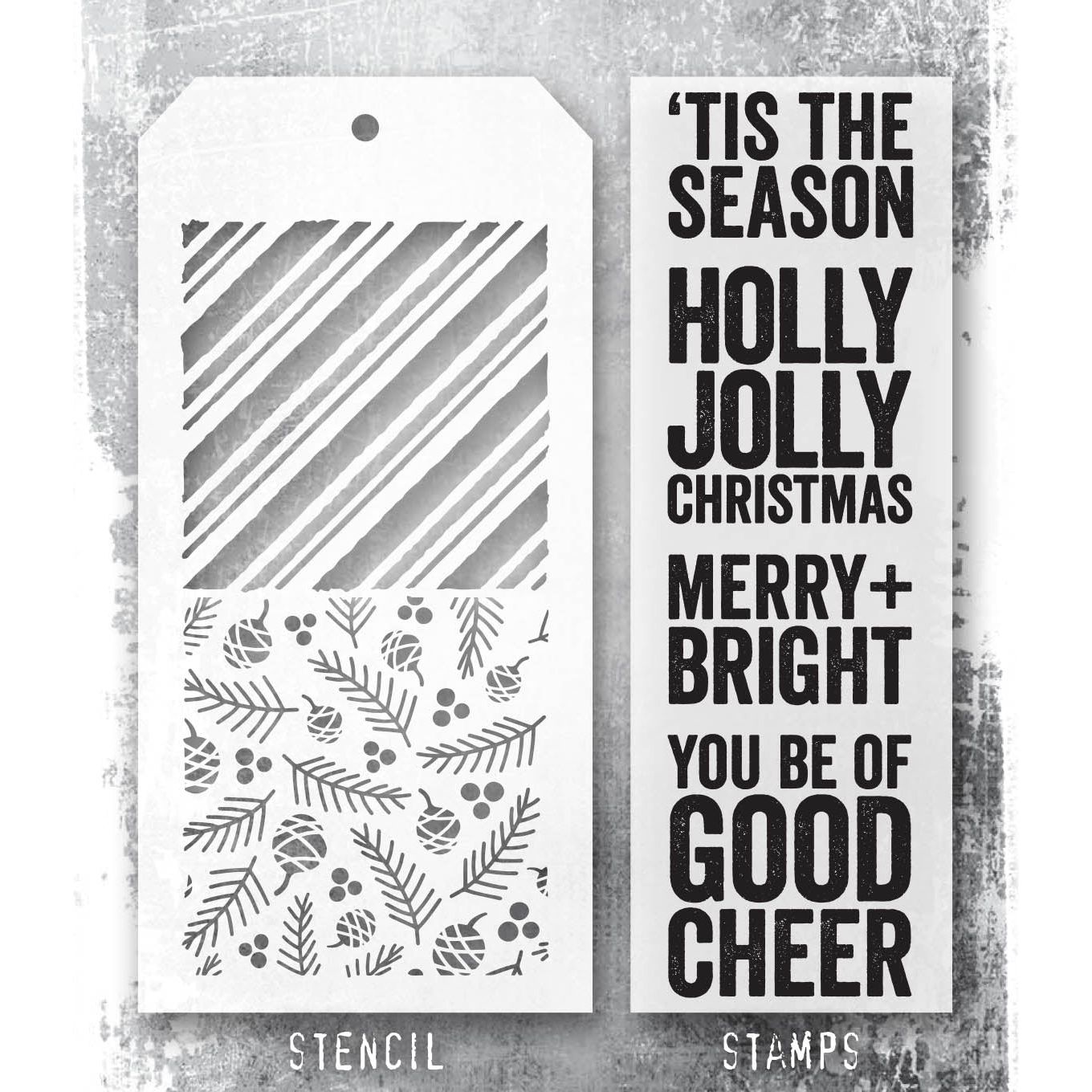 Tim Holtz Clear Stamps and Stencil Bold Tidings, Peppermint, Pinecones thmm179 product image 1