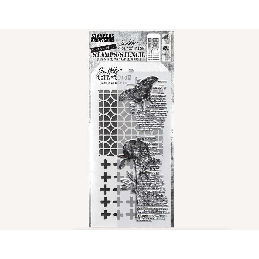 Tim Holtz Clear Stamps and Stencil Botanic Collage, Plus and Focus thmm160