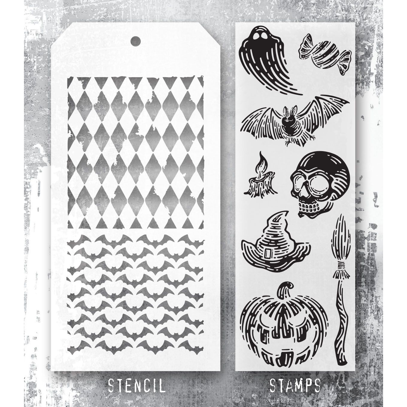 Tim Holtz Clear Stamps and Stencil Carved Frights, Batground, Harlequin thmm196 image 1