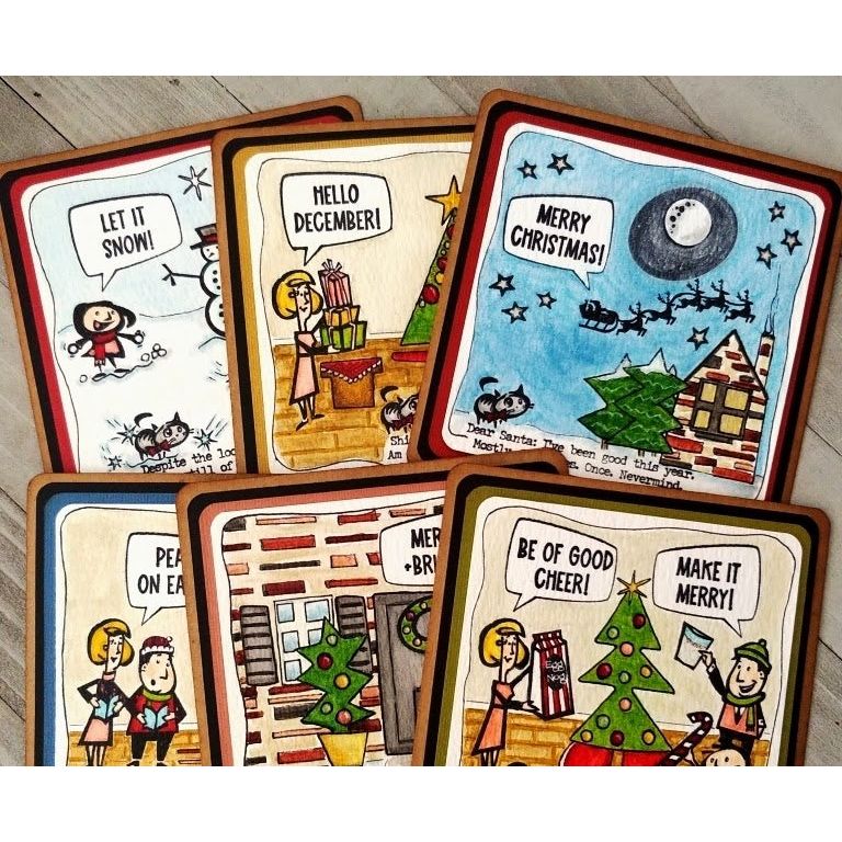 Tim Holtz Clear Stamps and Stencil Christmas Cartoons, Diamond Dot, Twinkle thmm186 cards