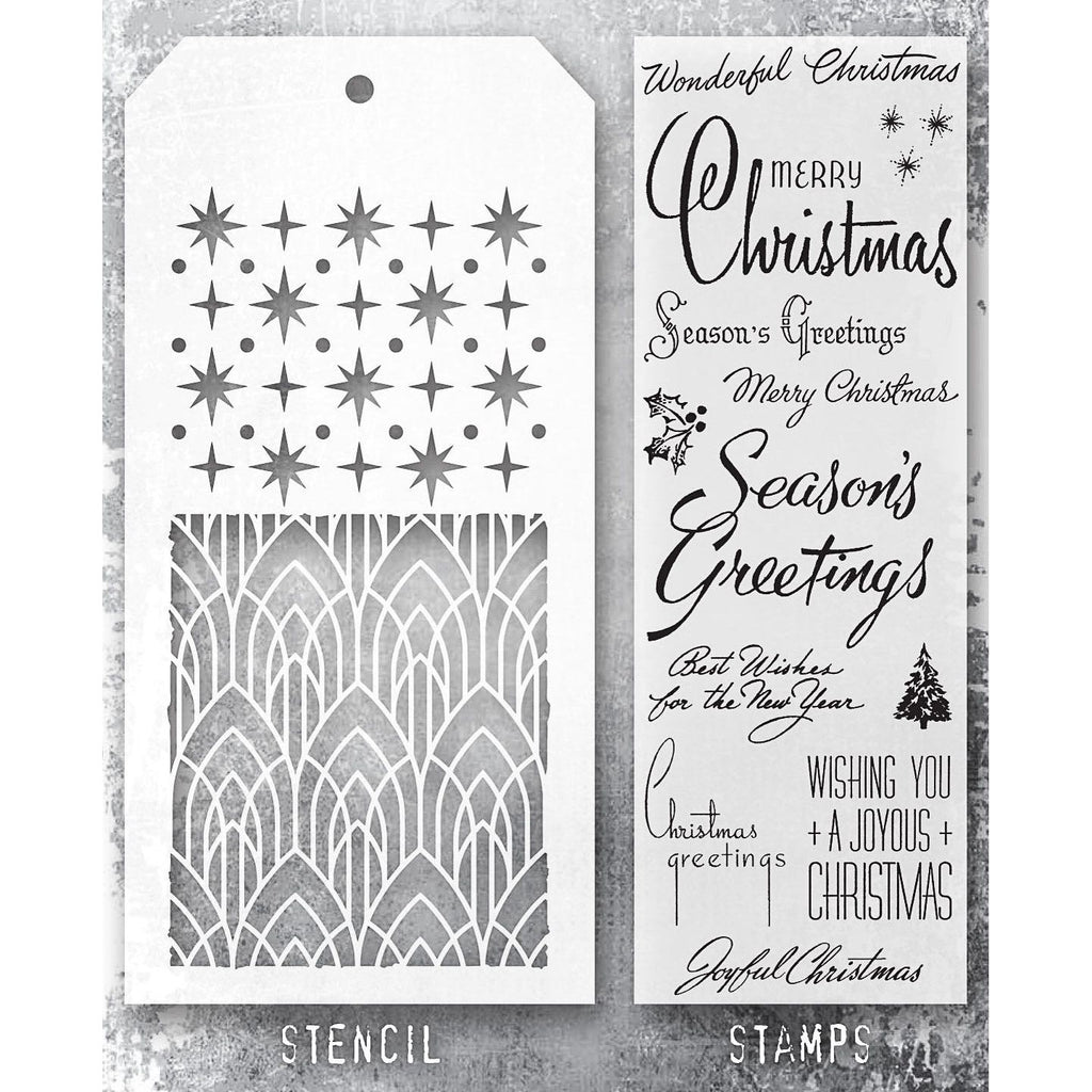 Tim Holtz Clear Stamps and Stencil Christmastime, Deco Arch and Starry thmm156 product image