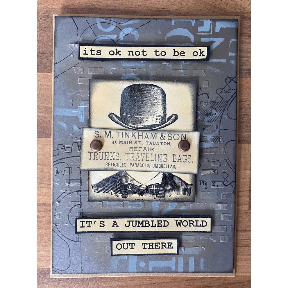 Tim Holtz Clear Stamps and Stencil Distinguished, Plus and Herringbone thmm116 hat