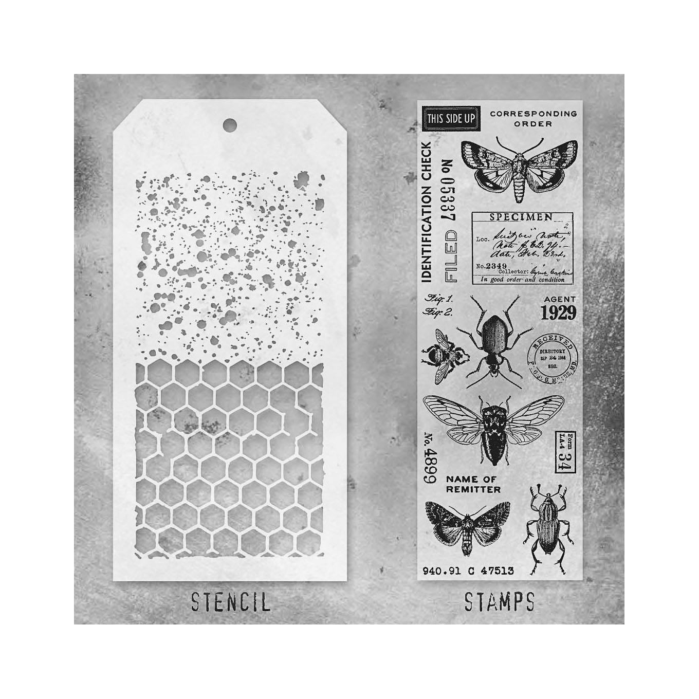 Tim Holtz Clear Stamps and Stencil Entomology, Speckles and Honeycomb thmm111 product image