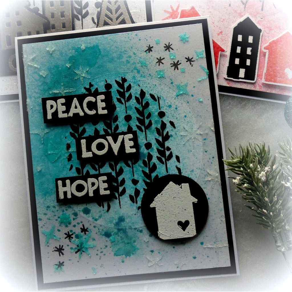 Tim Holtz Clear Stamps and Stencil Festive Print, Holiday Knit, Gingham thmm187 peace