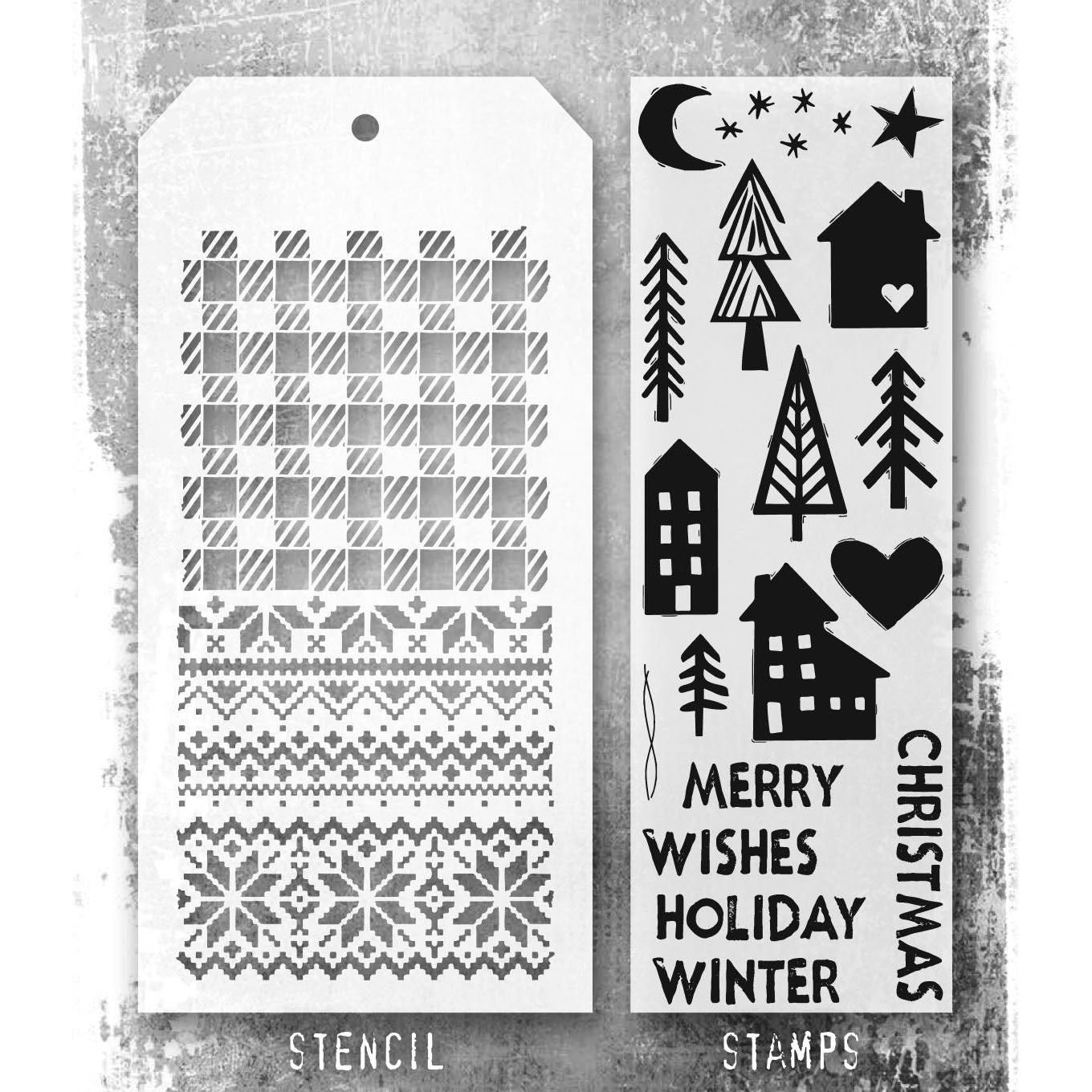 Tim Holtz Clear Stamps and Stencil Festive Print, Holiday Knit, Gingham thmm187 product image