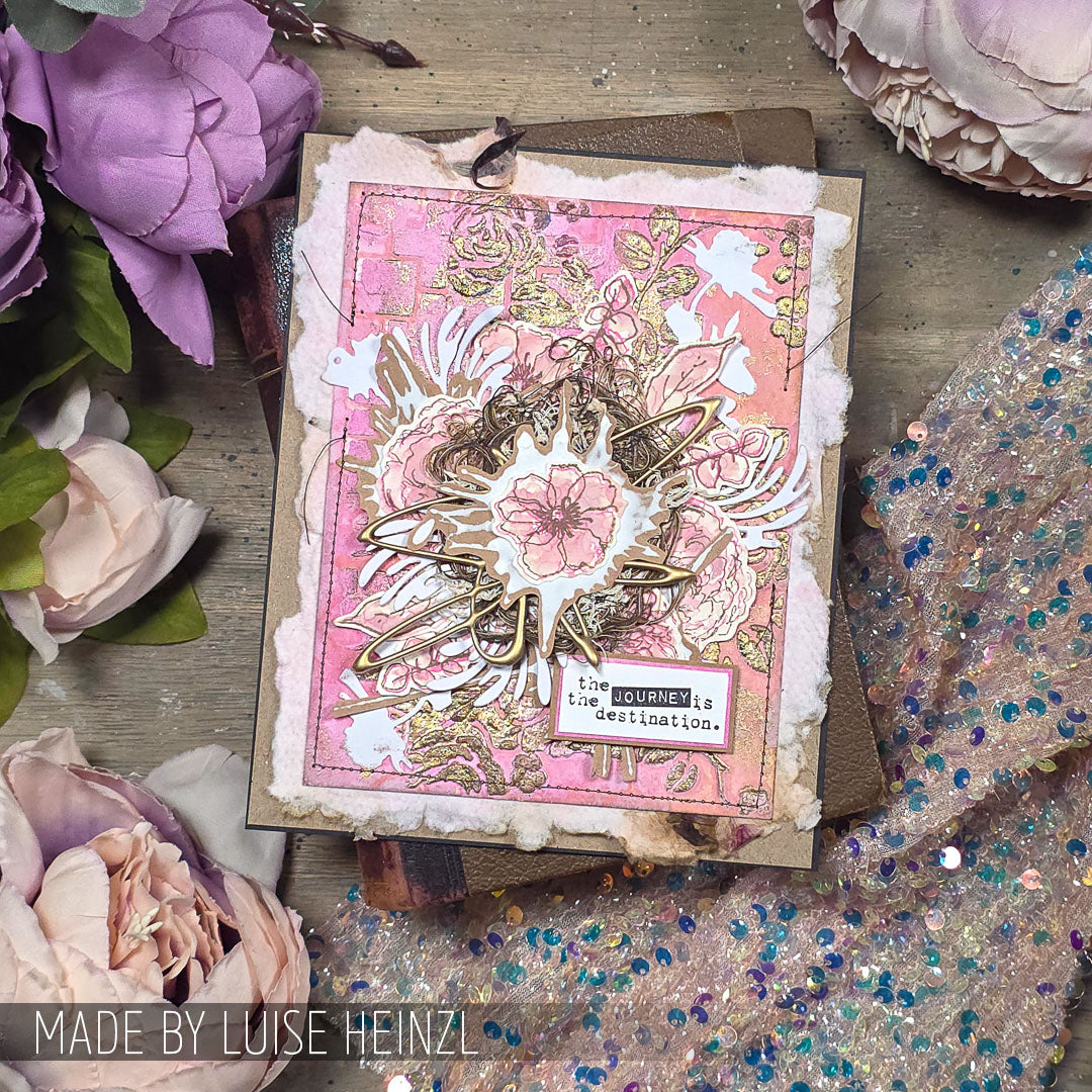 Tim Holtz Clear Stamps and Stencil Floral Elements, Linked Circles and Linked Squares thmm161 gold