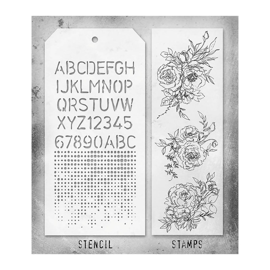 Tim Holtz Clear Stamps and Stencil Floral Outlines, Schoolhouse and Dot Fade thmm138 product image