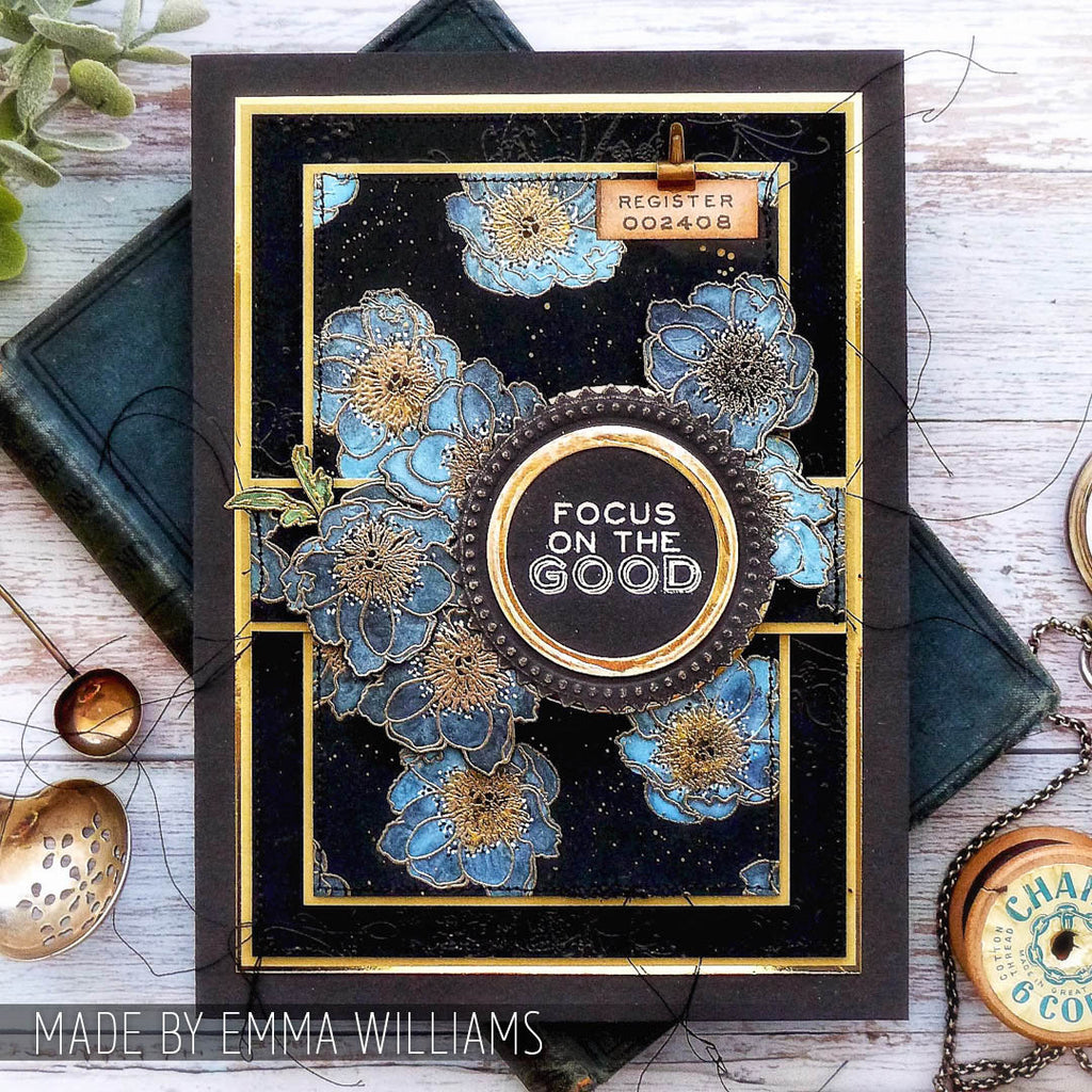 Tim Holtz Clear Stamps and Stencil Flower Garden, Bubbles and Gingham thmm124 embossed