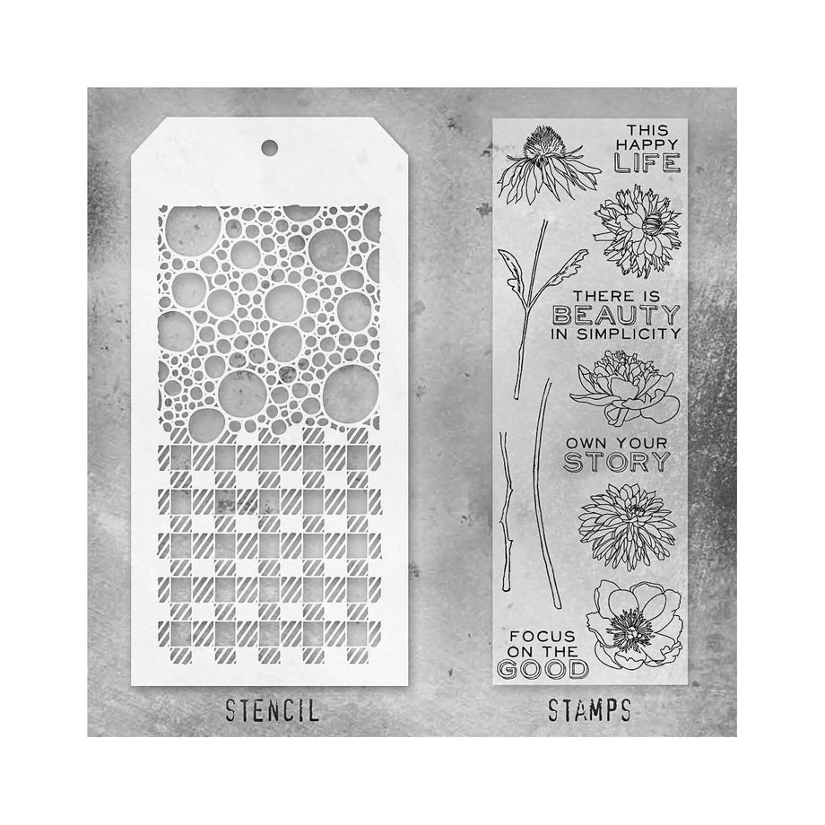 Tim Holtz Clear Stamps and Stencil Flower Garden, Bubbles and