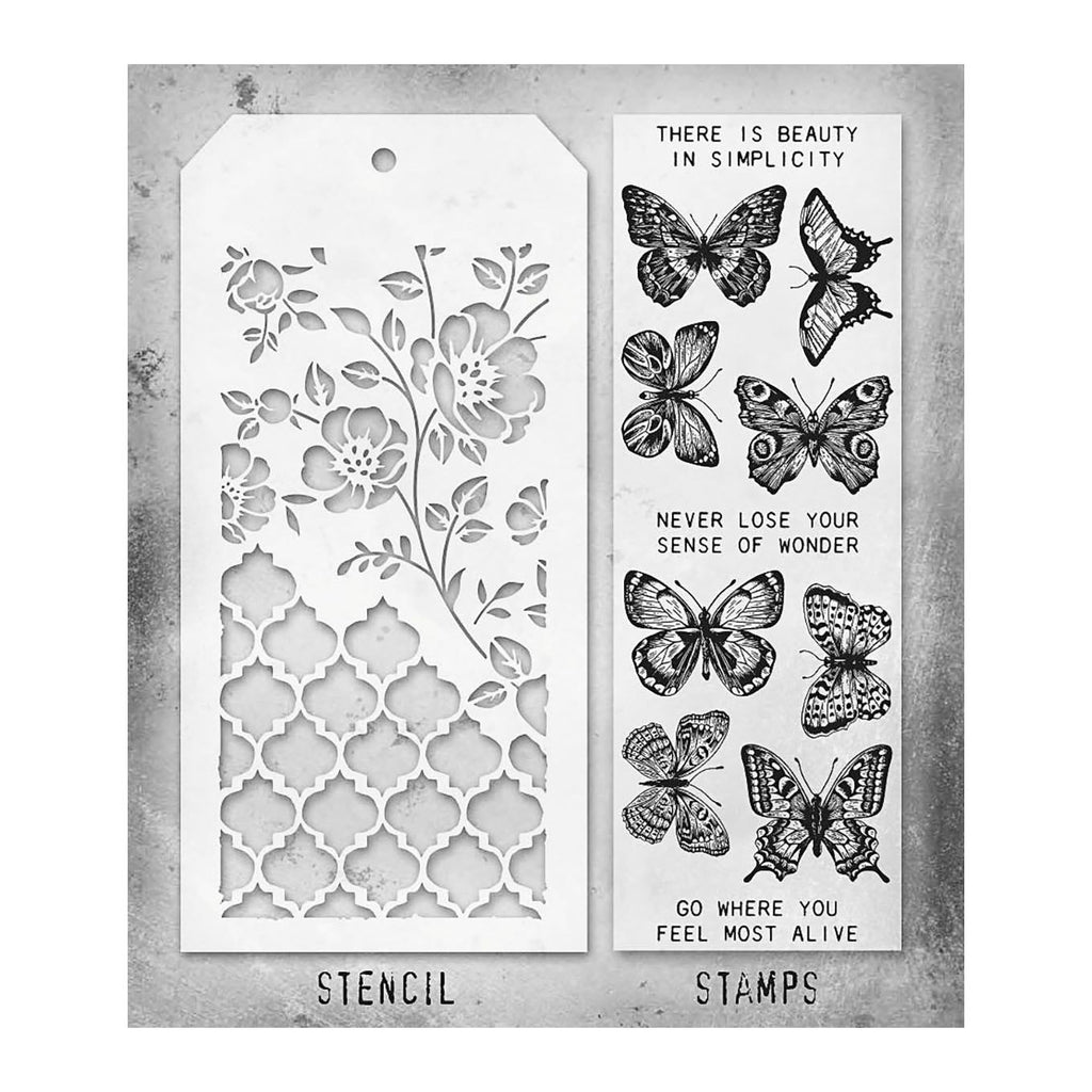 Tim Holtz Clear Stamps and Stencil Flutter, Floral and Trellis thmm144 product image
