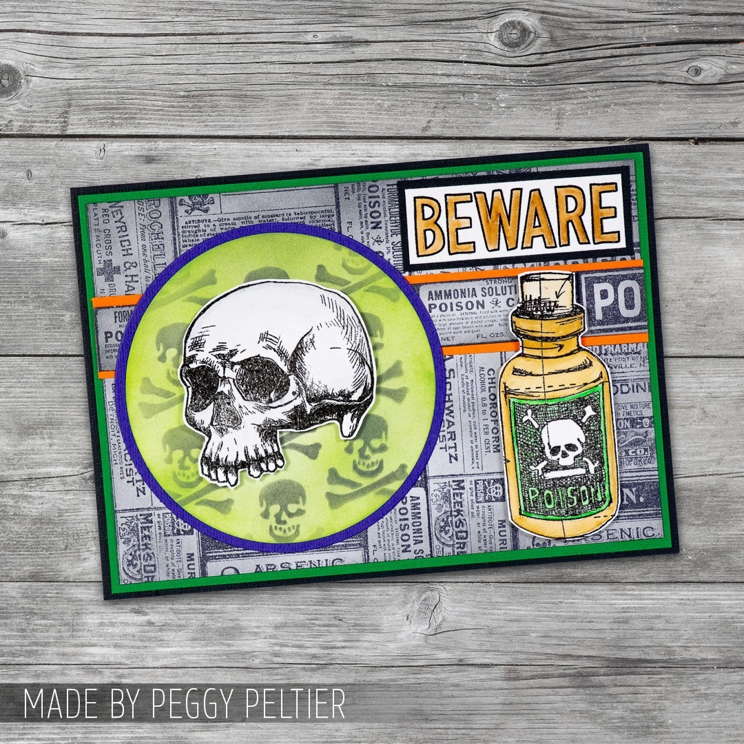 Tim Holtz Clear Stamps and Stencil Foreboding, Deco Arch, Script thmm200 beware poison card peggy peltier