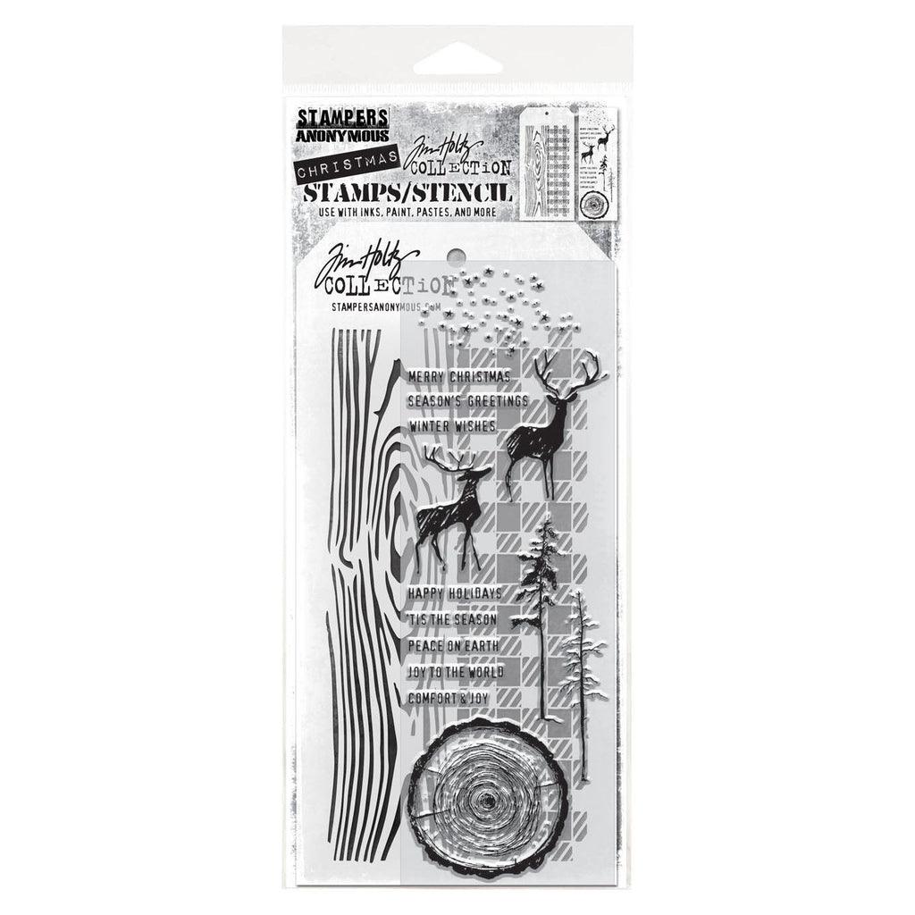 Tim Holtz Clear Stamps and Stencil Great Outdoors, Woodgrain and Gingham thmm157