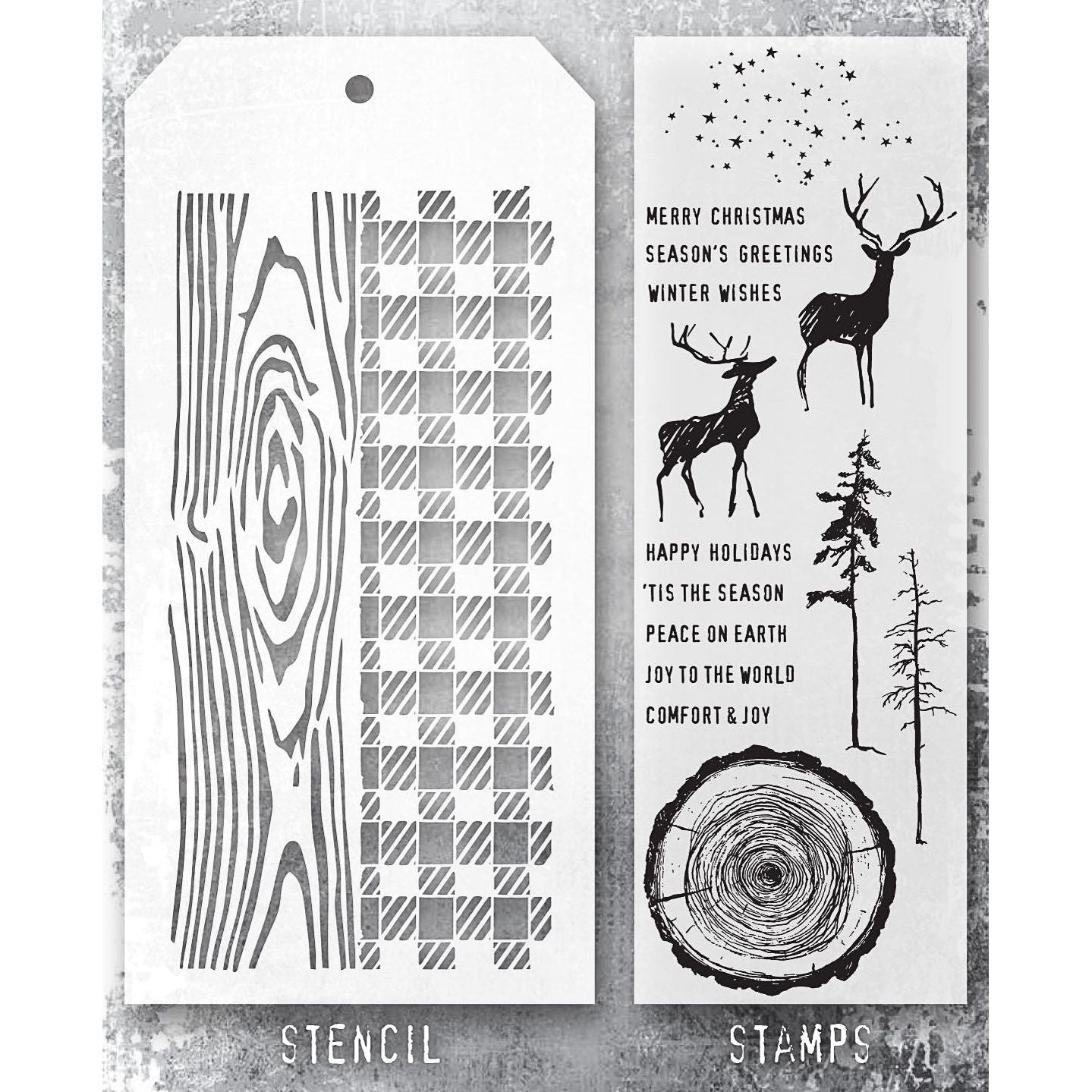 Tim Holtz Clear Stamps and Stencil Great Outdoors, Woodgrain and Gingham thmm157 product image